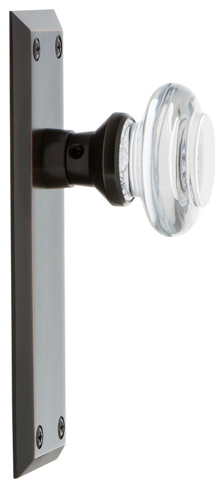 New York Plate Privacy Round Clear Crystal Glass Knob, Timeless Bronze