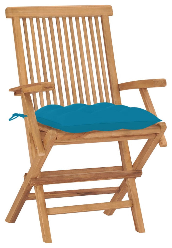 Vidaxl Garden Chairs With Light Blue Cushions, Set of 2, Solid Teak Wood