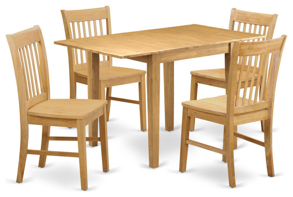 5Pc Dinette Set For Small Spaces, Table, 4 Chairs, Asian Hardwood Seat, Oak