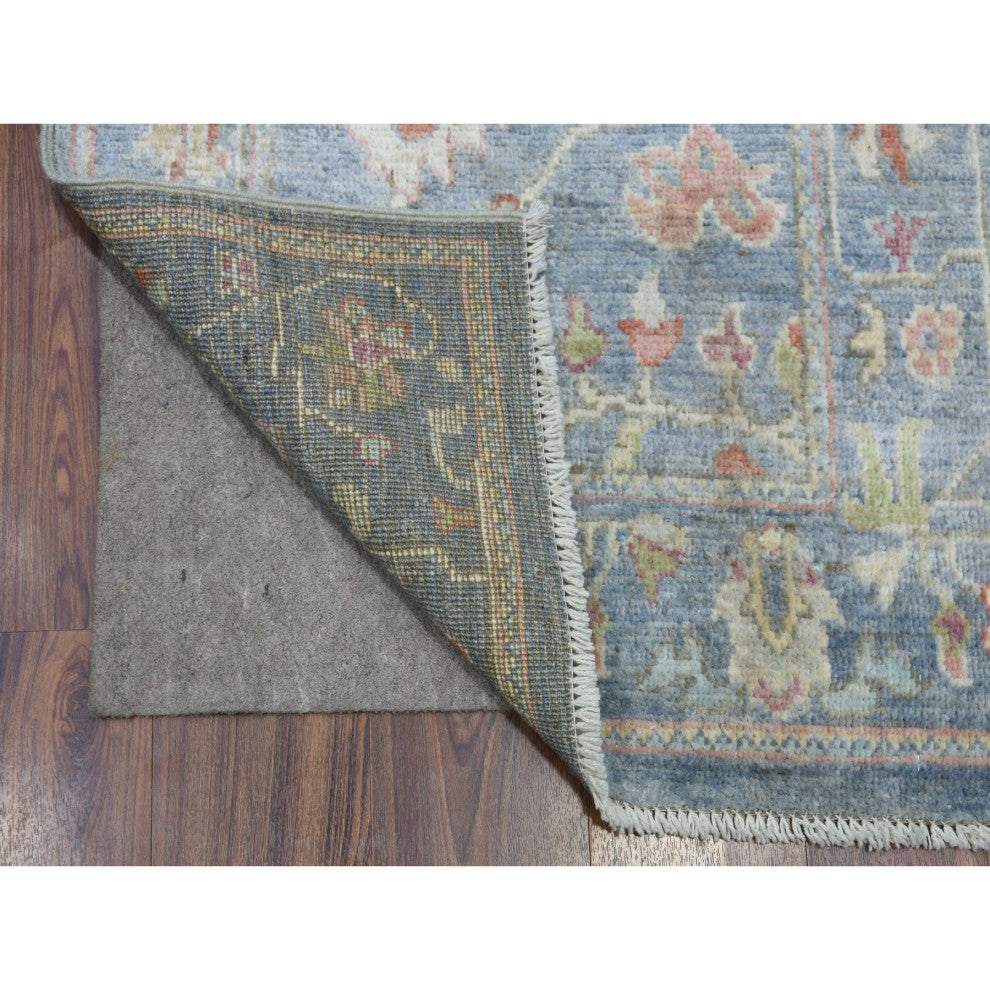 Deim Blue Hand Knotted Angora Oushak XL Runner Soft Afghan Wool Rug 2'6" x 19'2"
