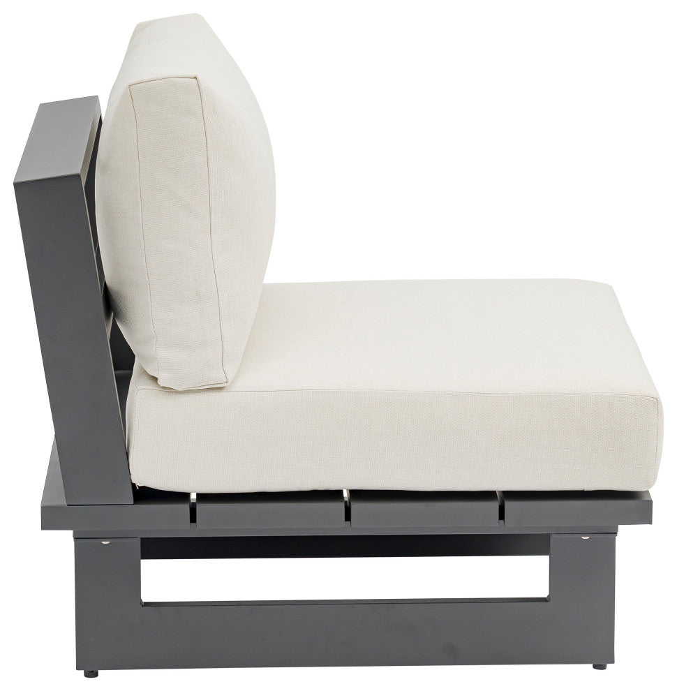 Maldives Outdoor Patio Armless Chair, Cream, Grey Frame