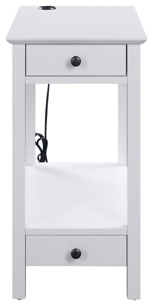 Byzad Side Table With USB Charging Dock, White