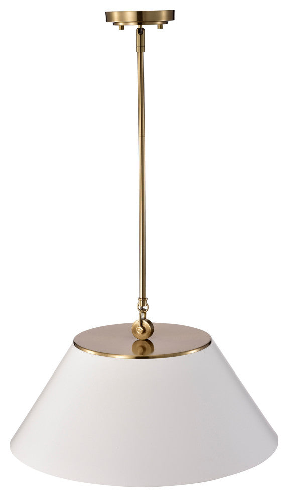 Dover 3-Light Large Pendant, White With Vintage Brass