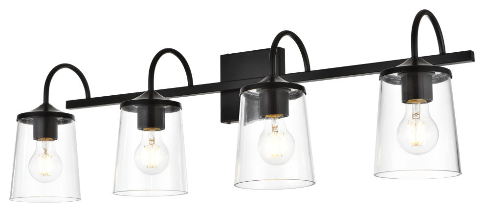 4 Light Black And Clear Bath Sconce