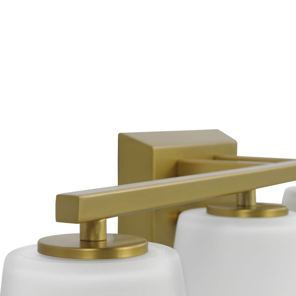 Vertex Collection Four-Light Brushed Gold Etched White Glass Bath Light