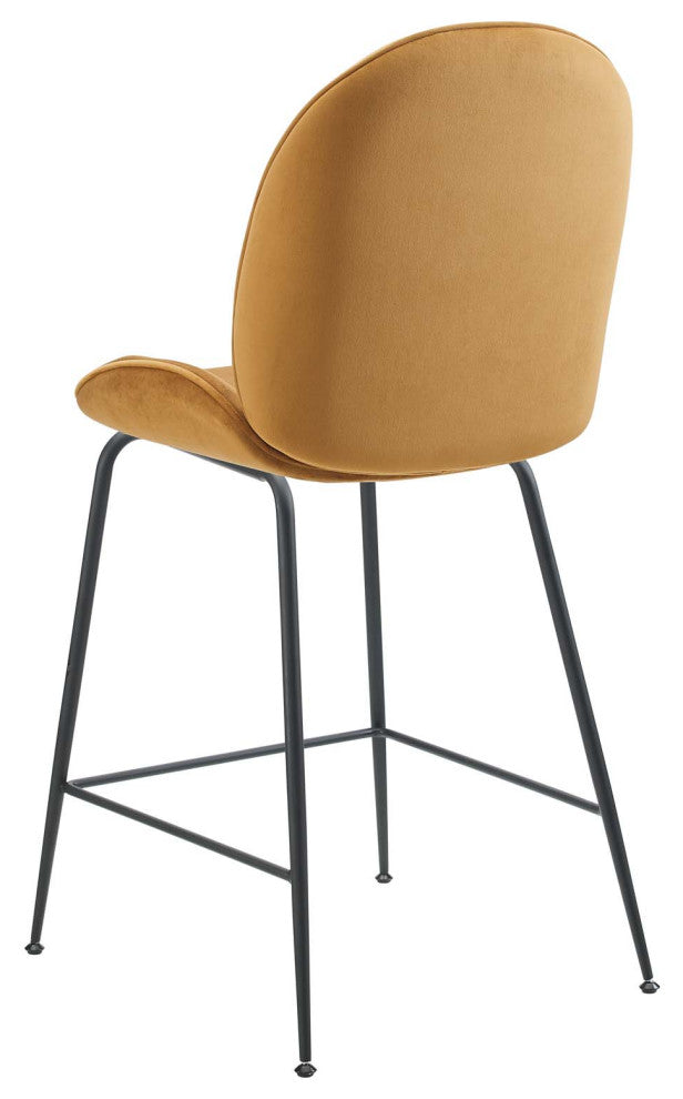 Counter Stool Chair, Velvet, Metal, Brown, Modern, Bar Cafe Bistro Restaurant