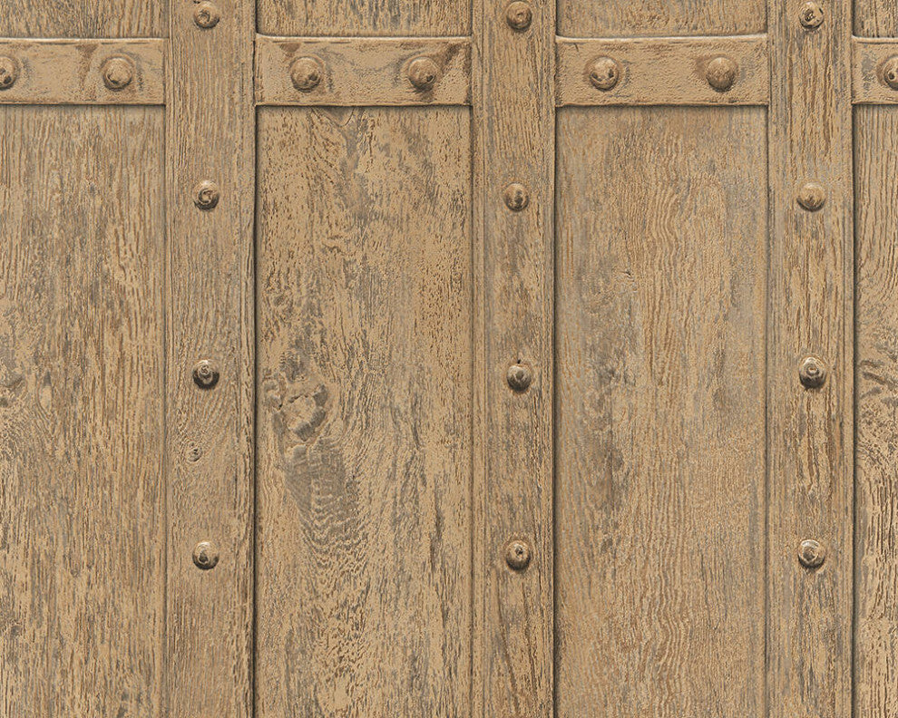 Nature Textured Wallpaper Featuring Wooden Joints Pattern, Brown, Sample
