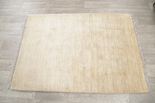 Gabbeh Solid Distressed Modern Hand-Knotted Persian Area Rug, Beige, 4'11"x3'6
