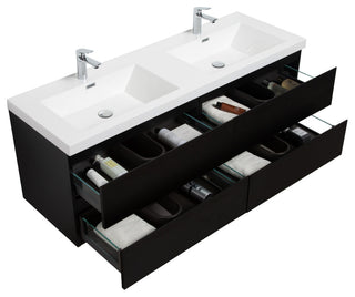 Aurora Wall Mount Vanity, White Acrylic Top, Matte Midnight Black, 60" Double
