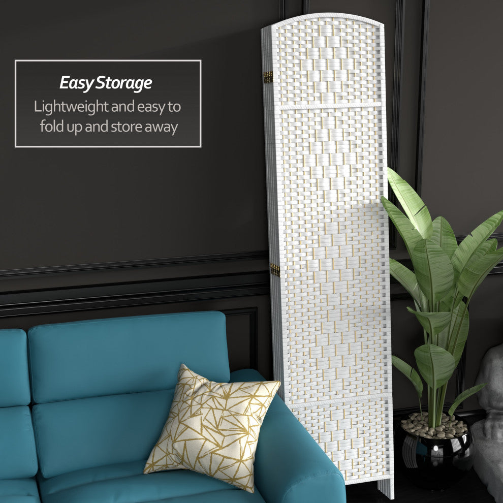 7' Tall Diamond Weave Room Divider, White, 6 Panels