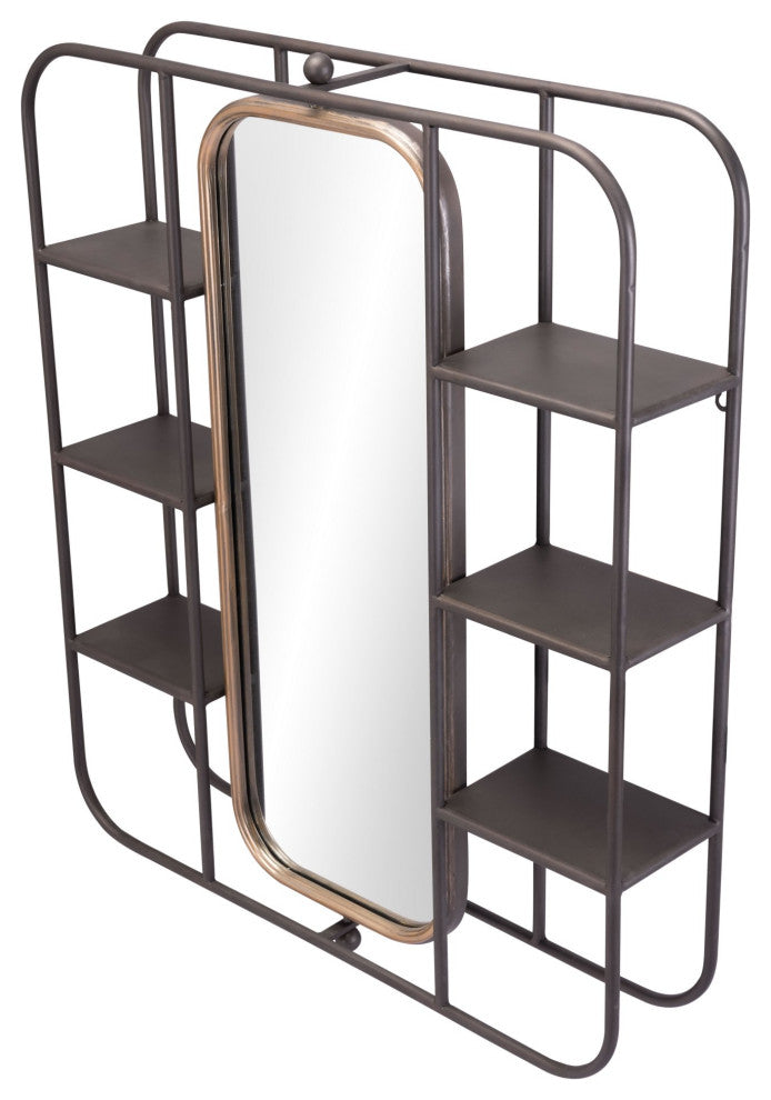 Frame Wall Mirror, Rectangular, Glass, Steel Metal, Gray, Bedroom Living