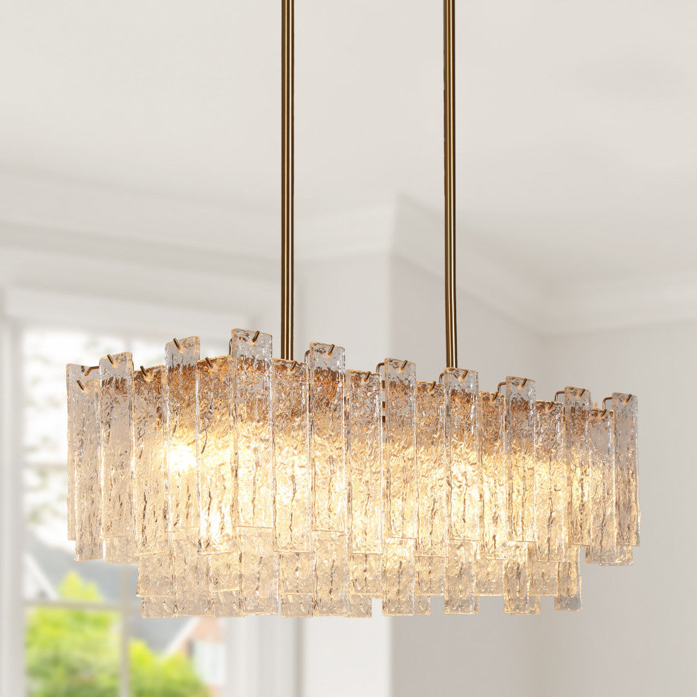 LNC Engaveric 7-Light 31" Modern Crystal Rectangle Kitchen Island Light, Brass