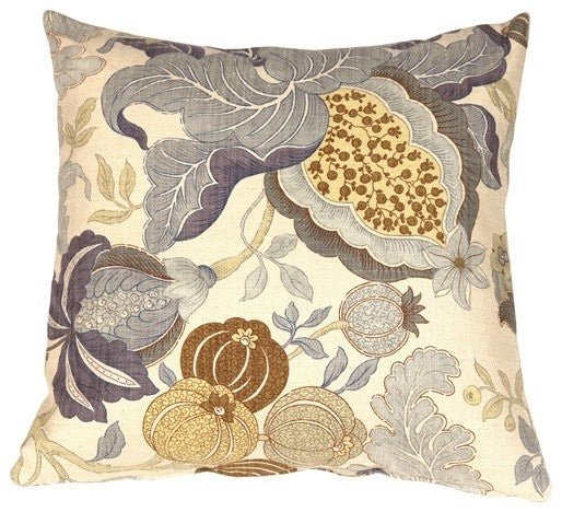 Pillow Decor - Harvest Floral Throw Pillow, Blue, 20" X 20"