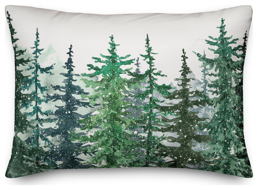 Winter Watercolor Pine Forest 6 20x14 Spun Poly Pillow