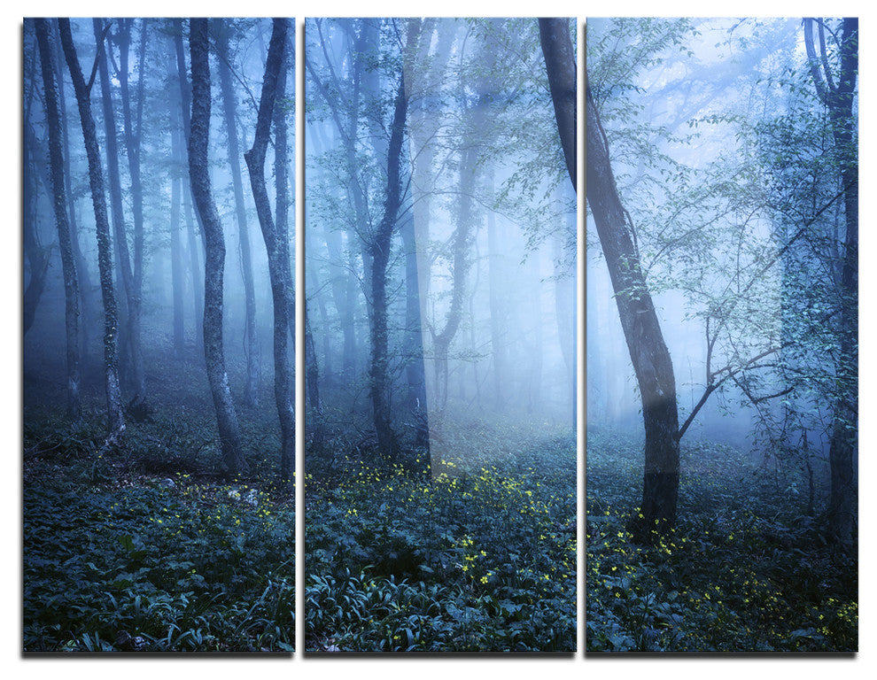 "Trail Through Blue Fall Forest" Photo Metal Wall Art, 3 Panels, 36"x28"