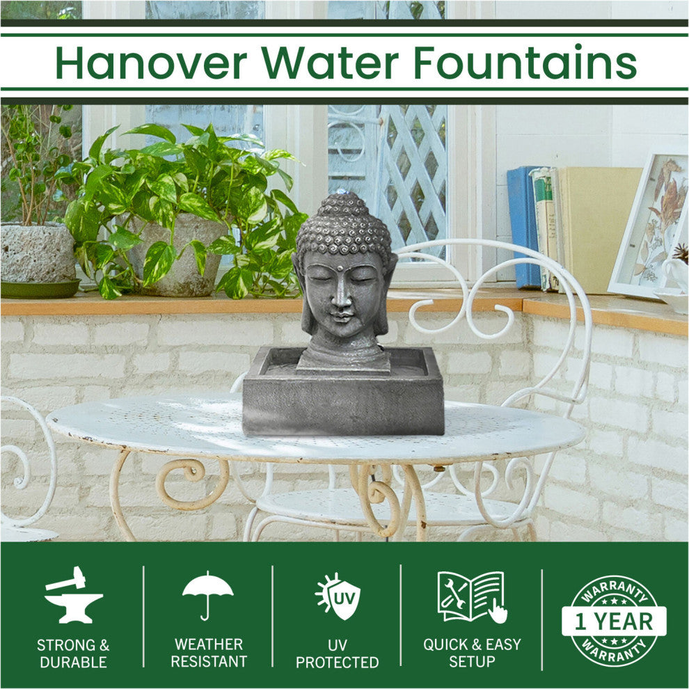 20.5" Buddha Head Indoor/Outdoor Garden Fountain, LED Lights Patio, Deck, Porch