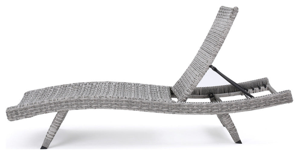 GDF Studio Crystal Outdoor Gray Wicker Chaise Lounge and Table, Set of 2