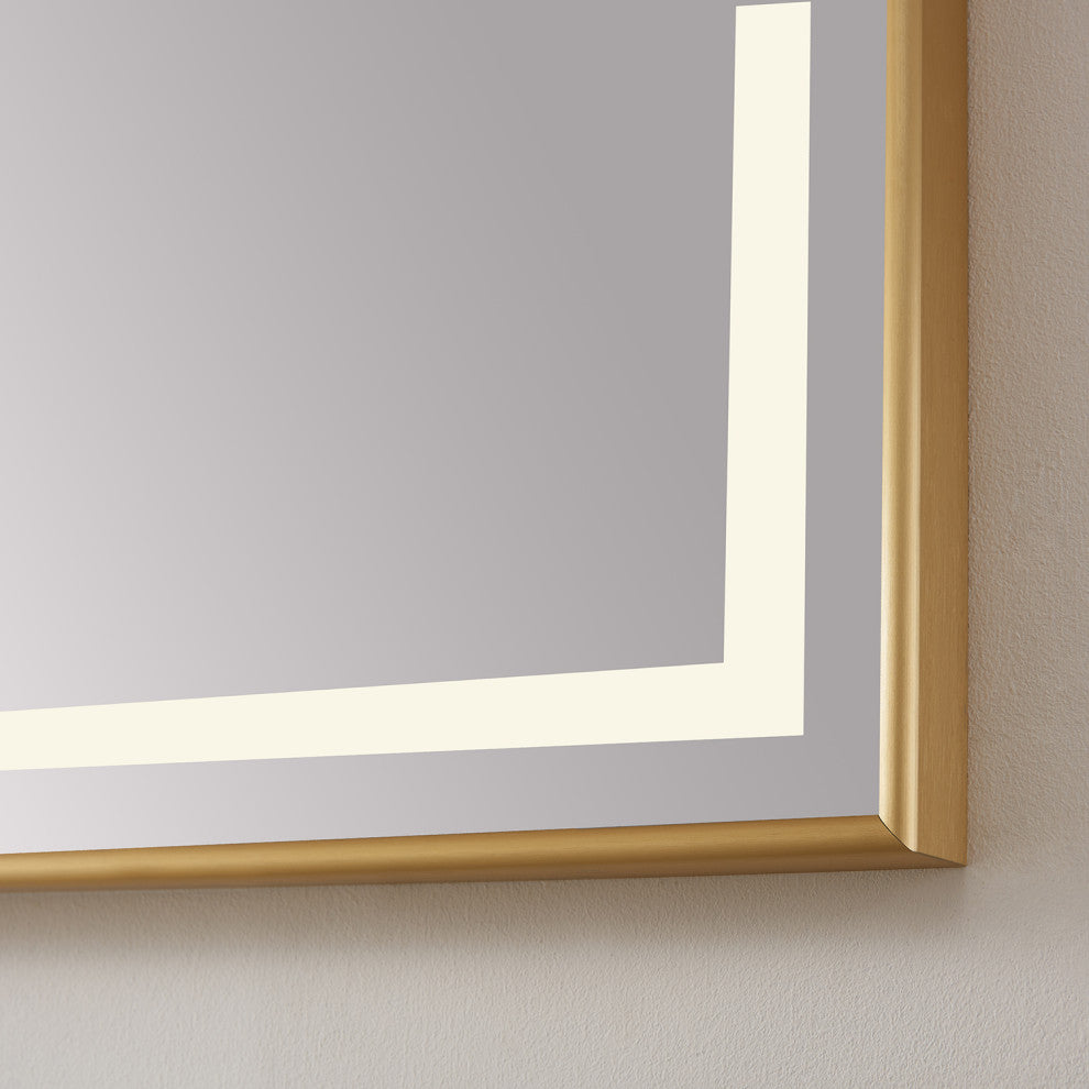 Horizontal Rectangular LED Wall Mount Bathroom Mirror, Gold, 60"