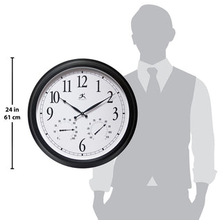 24 inch Black Wall Clock; The Classic by Infinity Instruments, Outdoor