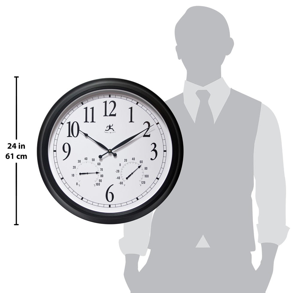 24 inch Black Wall Clock; The Classic by Infinity Instruments, Outdoor