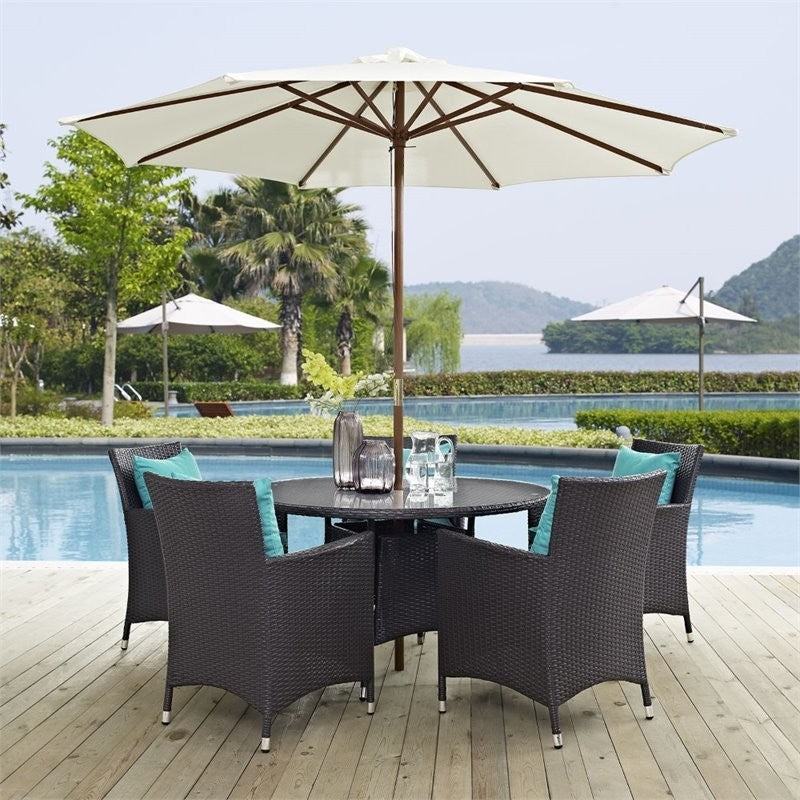 Espresso Turquoise Convene 7-Piece Outdoor Patio Dining Set