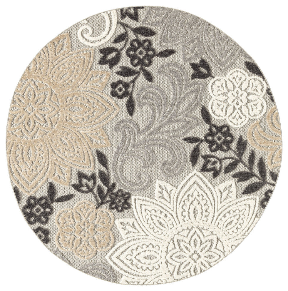 Omalley Modern Floral Area Rug, Beige & Gray, 7'11" Round