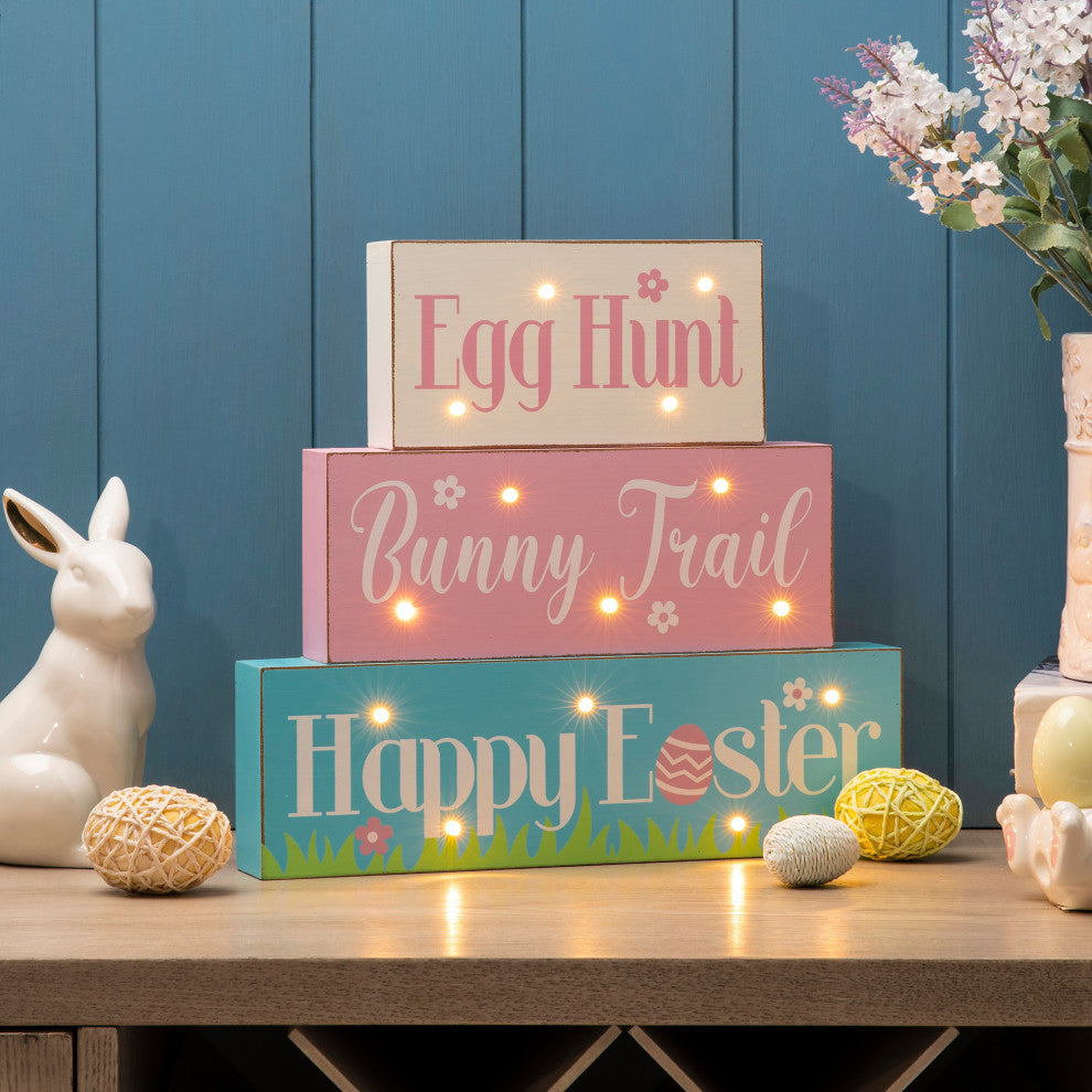 12"L Easter LED Lighted Wooden/Metal Block Word Sign