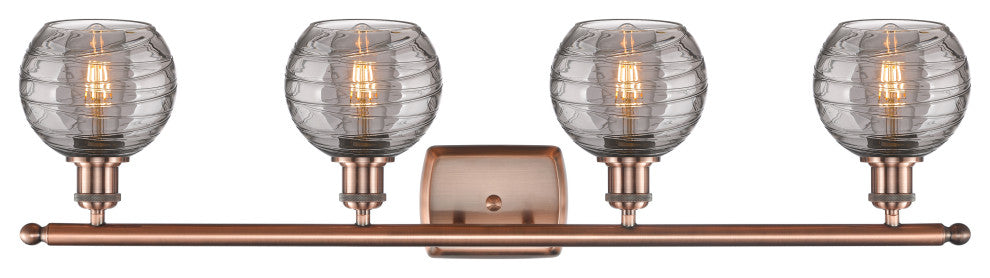 Ballston-Athens Deco Swirl 4-Light 36" Vanity Light Antique Copper, Light Smoke