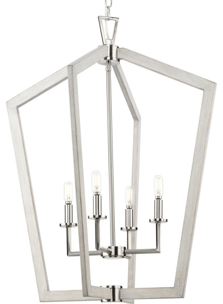 Galloway 4-Light 30" Brushed Nickel Foyer Light With Grey Washed Oak Accents