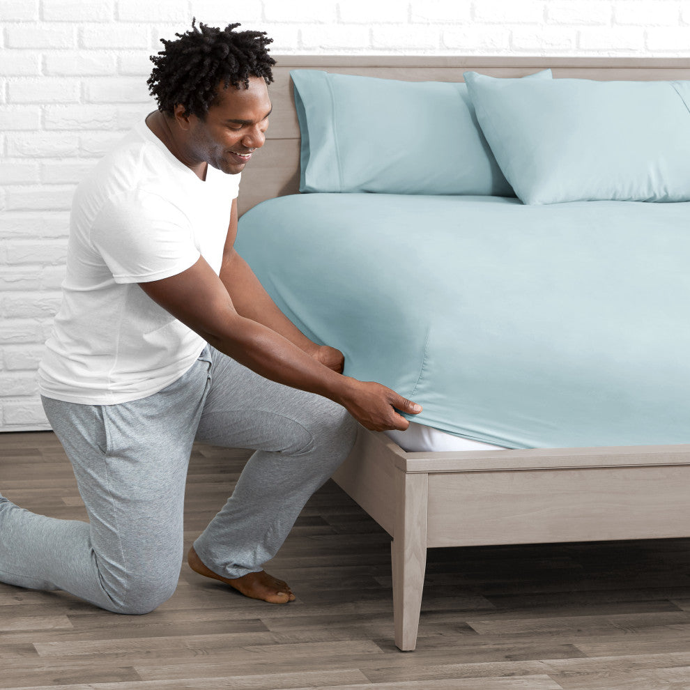 Bare Home Microfiber Fitted Sheets - Set of 2, Light Blue, Queen