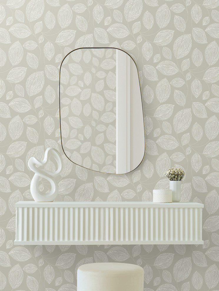 Taupe Contoured Leaves Wallpaper