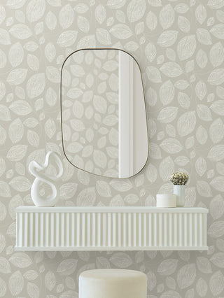 Taupe Contoured Leaves Wallpaper