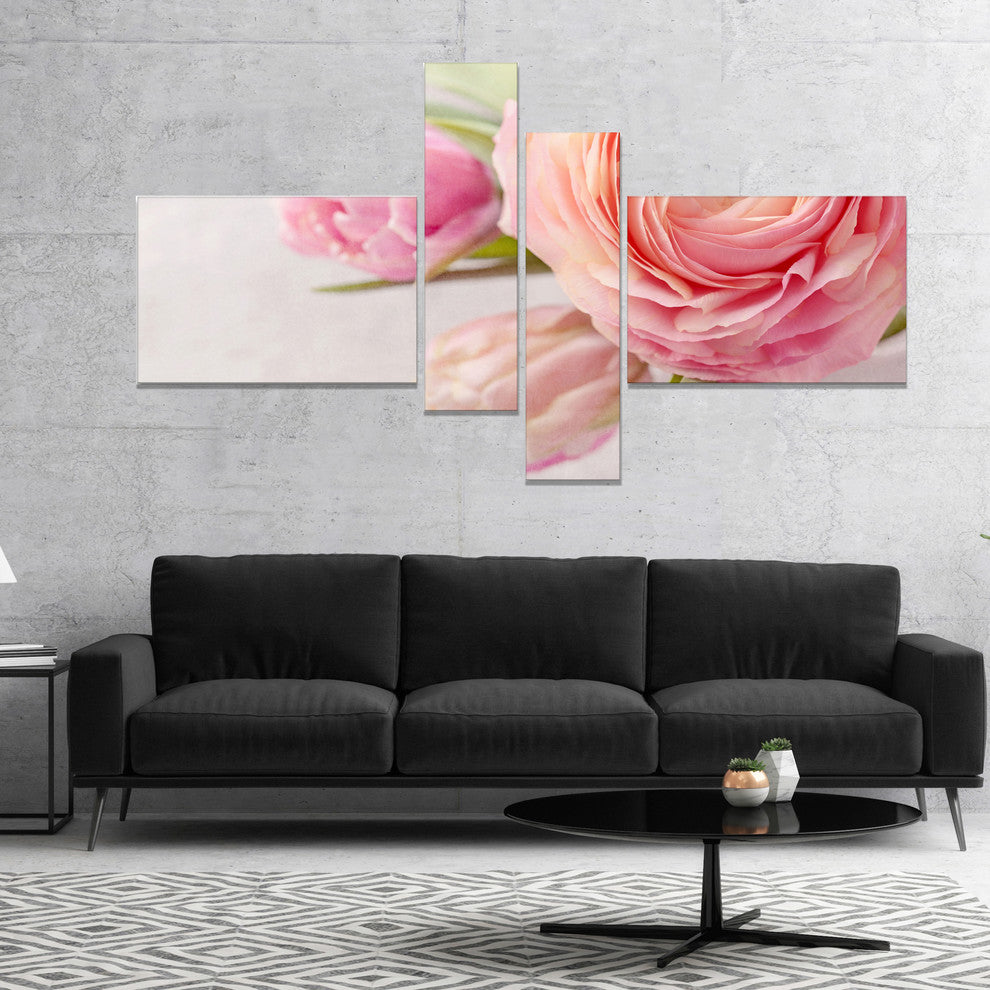 Full Bloom and Blooming Flowers, Floral Canvas Art Print, 60"x32", 4 panels