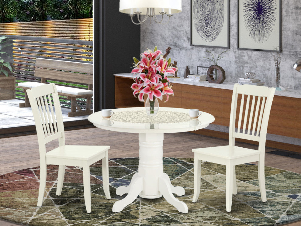 Shda3-Lwh-W 3Pc Round 42 Inch Table And 2 Vertical Slatted Chairs