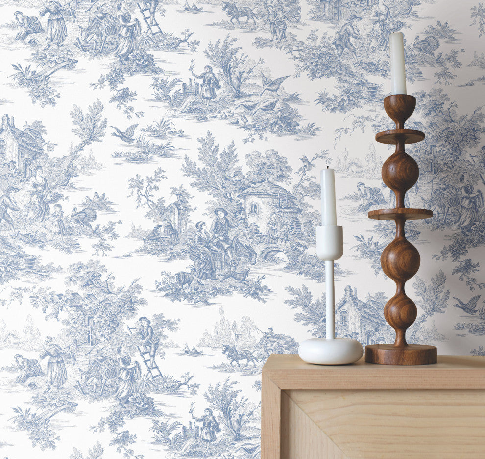 Campagne Toile Blue and White Wallpaper