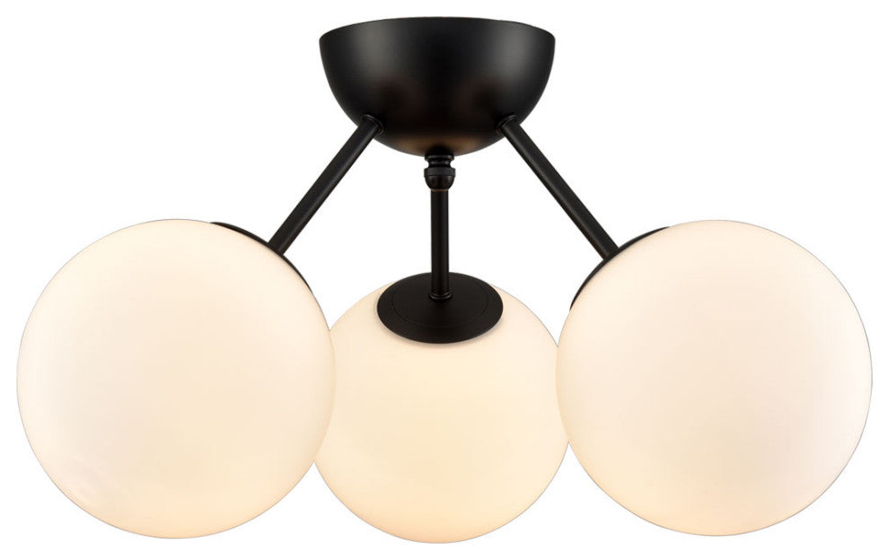 Modern Globe Semi Flush Mount Ceiling Light Sputnik Chandeliers, Black, 3-Light