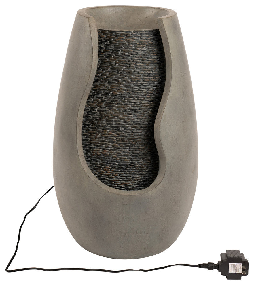 Pure Garden 14" Modern Concrete Pot Outdoor Zen Fountain