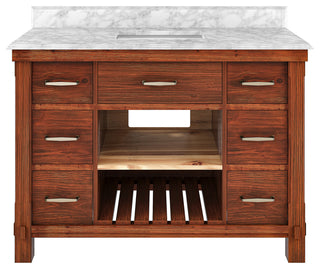 Freestanding Bath Vanity in Brown with White Carrara Marble Top, 48in