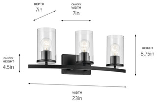 Crosby 23" 3-Light Vanity Light With Clear Glass, Black