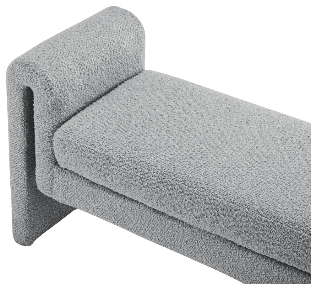 Stylus Boucle Fabric Upholstered Bench, Grey, 51" Wide