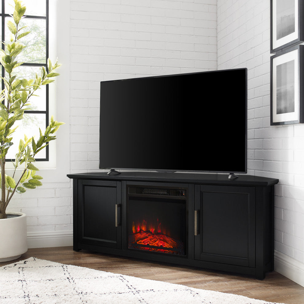 Camden 58" Corner TV Stand With Fireplace Black