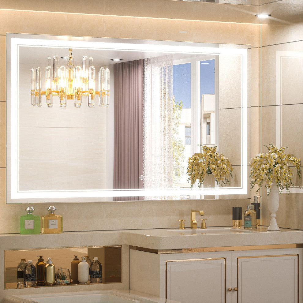 LED Bathroom Mirror, Anti-Fog Memory Dimmable IP54 Waterproof, 60"x36"