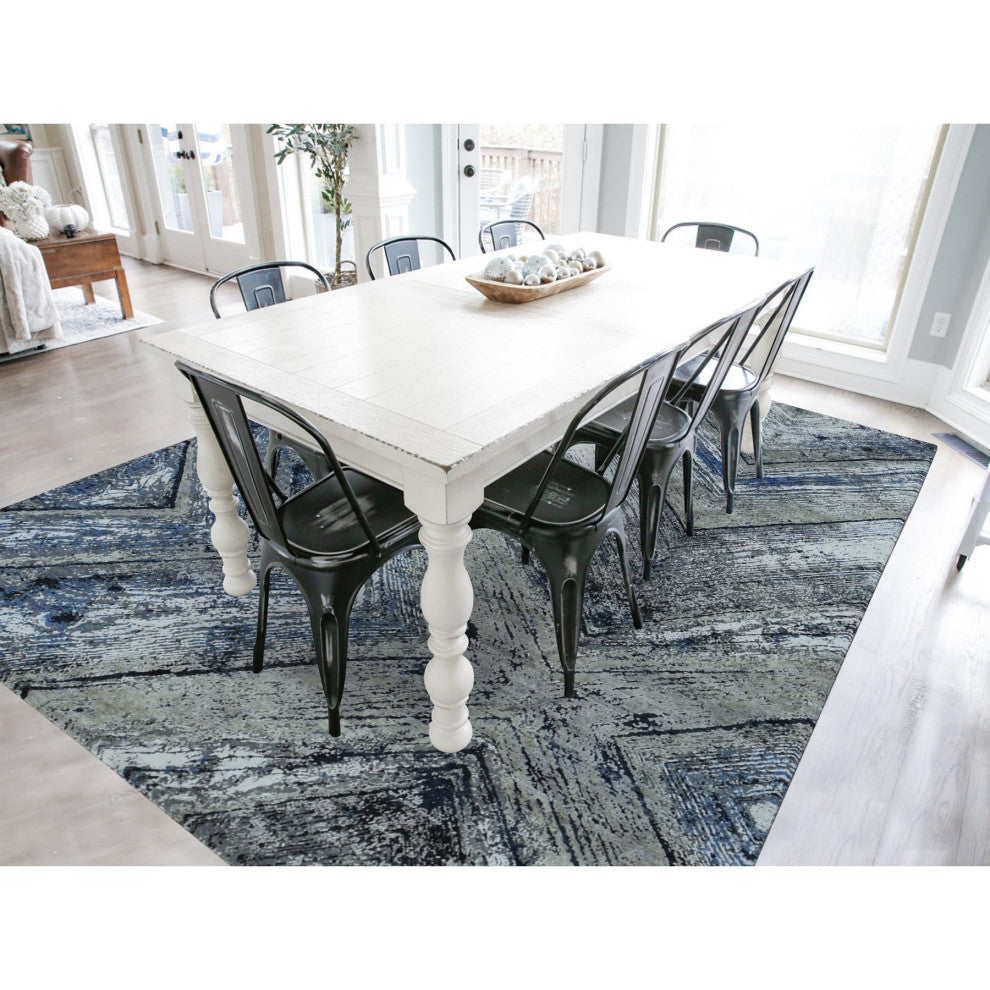 Gray, THE WOOD GRAIN Design, Silk With Wool, Hand Knotted Rug, 9'x12'1"