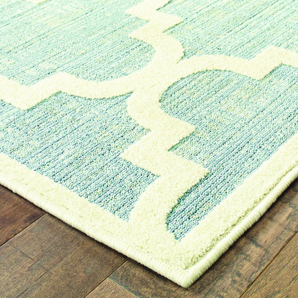 6' X 9' Blue Ivory Machine Woven Geometric Indoor Or Outdoor Area Rug