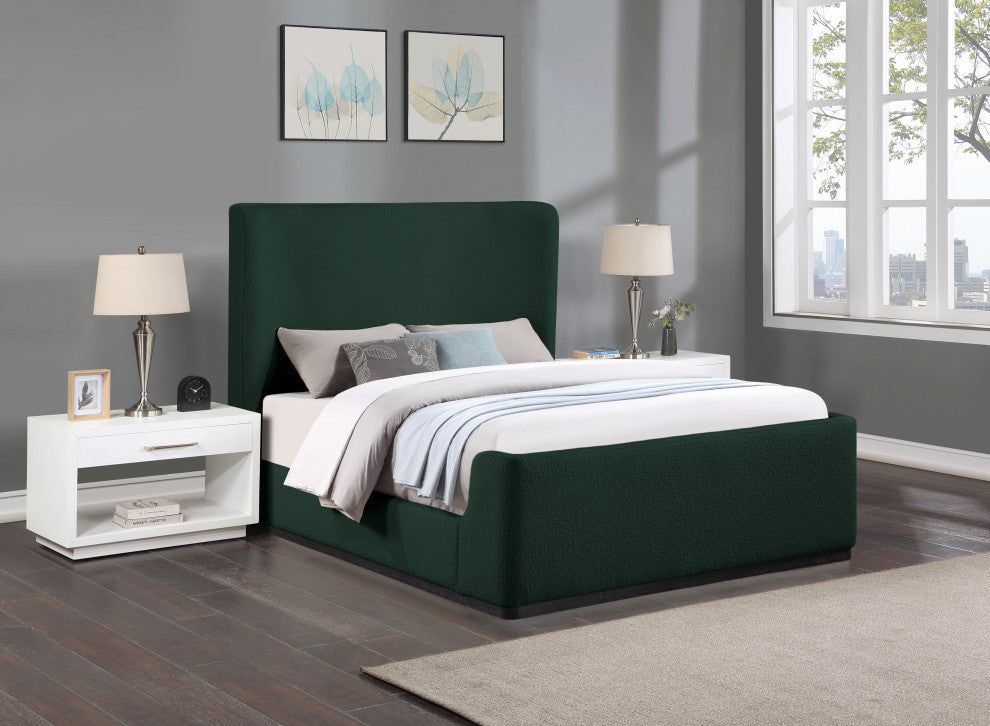 Oliver Boucle Fabric Upholstered Bed, Green, King