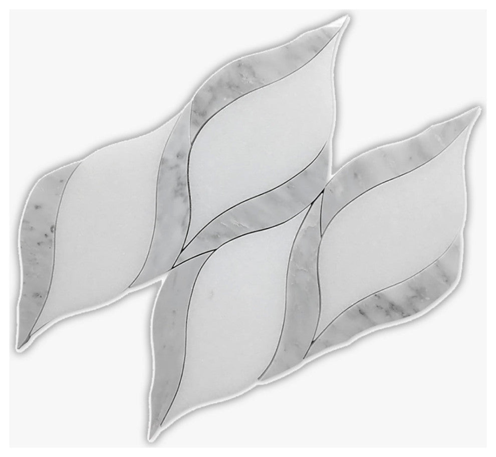 Asian Statuary and White Carrara Polished Flora 2 Marble Mosaic