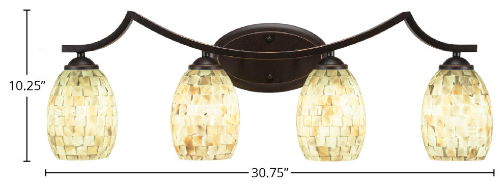 Zilo 4 Light Bath Bar, Dark Granite Finish, 5" Ivory Glaze Seashell Glass