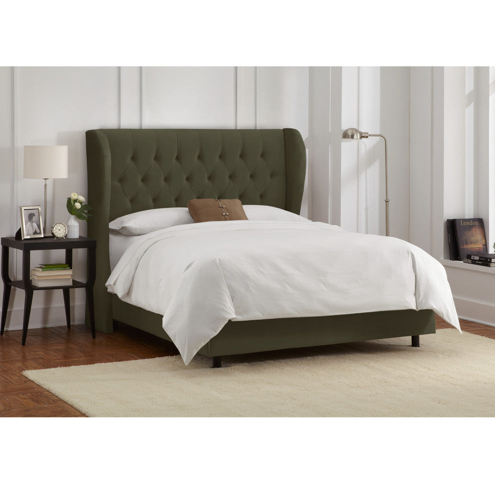 Bradwell Tufted Wingback Bed, Velvet Loden, King