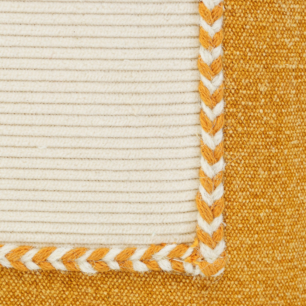 Ox Bay Hand-stitched Yellow/White Organic Cotton Pillow Cover, 16"x24"