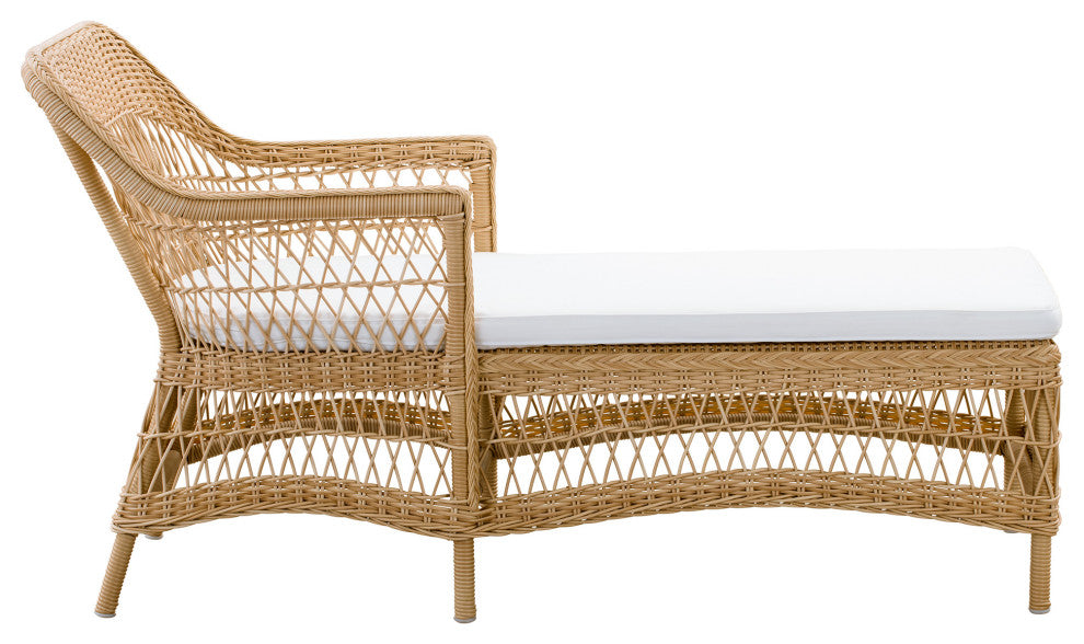 Olivia Chaise Lounge With Cushion, Natural Finish, Snow White Upholstery